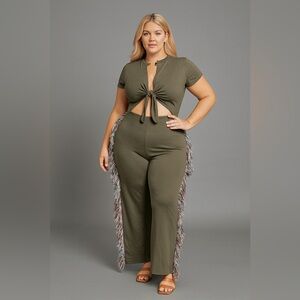 Plus Size Fringe Jumpsuit – Wide Leg with Tassel Detail